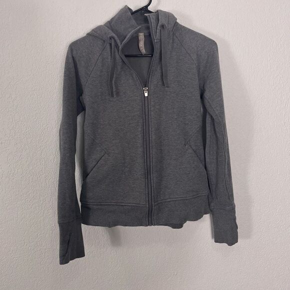 Athleta Grey Fleece Lined Hooded Zip Up Sweatshirt - Picture 1 of 7